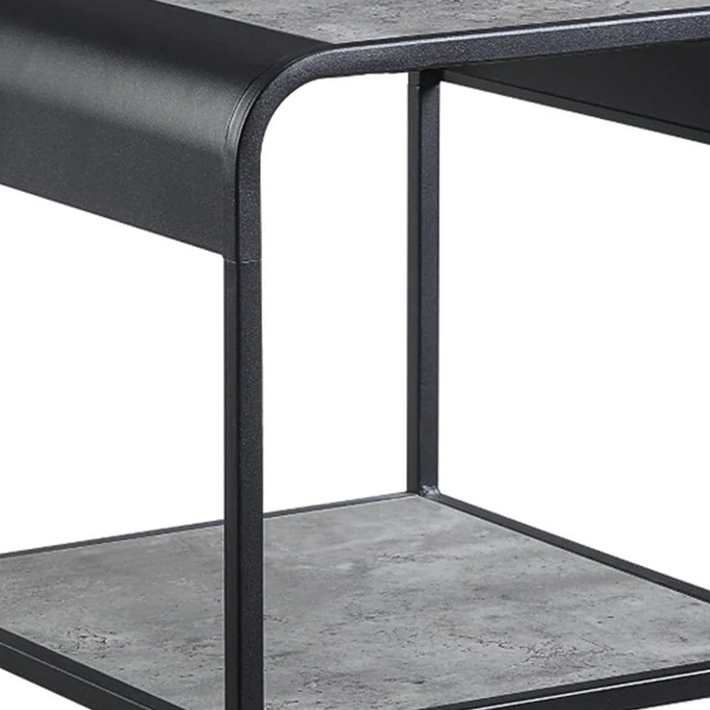 Ish 21 Inch Modern End Table with Open Shelves Wood Gray Black BM276254