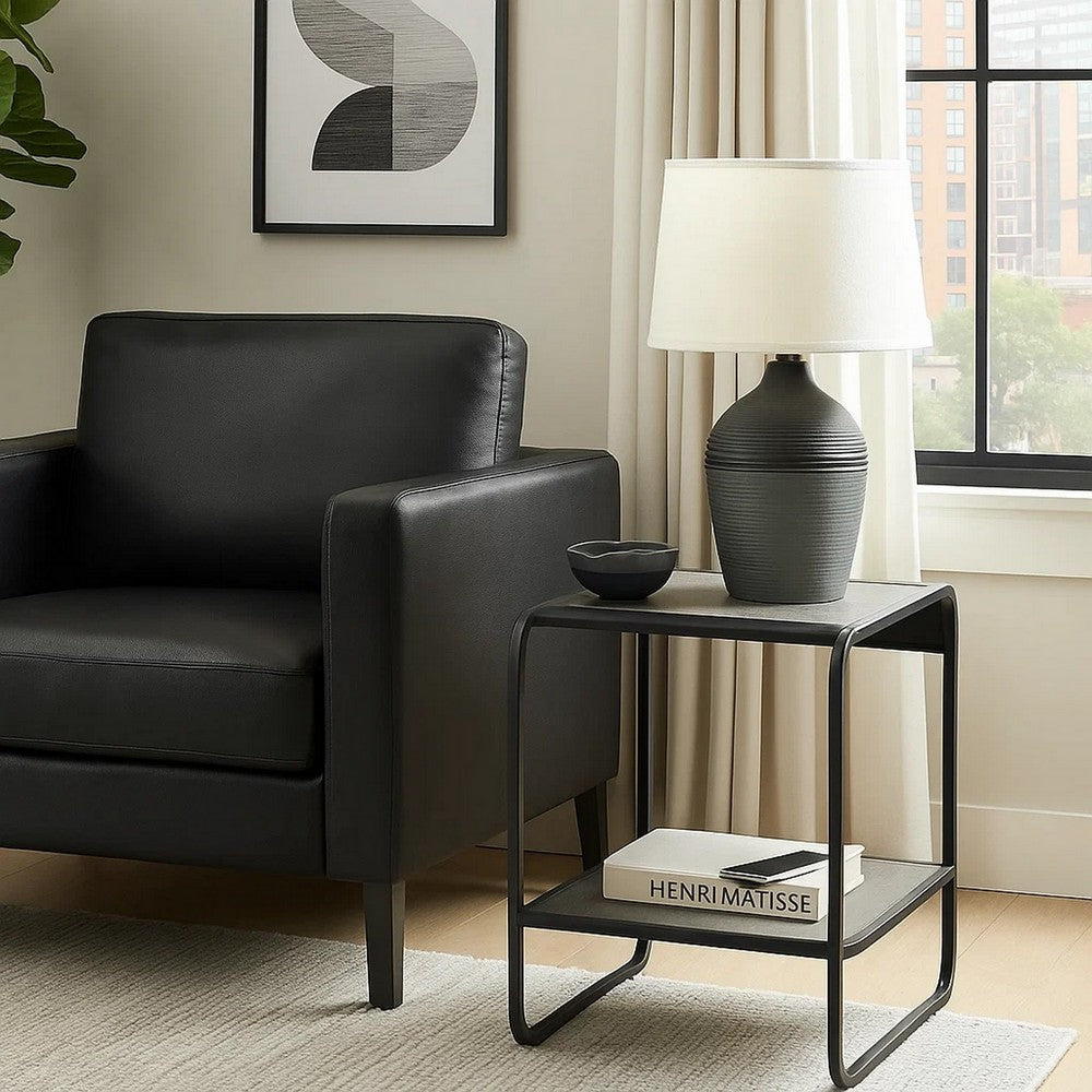 Ish 21 Inch Modern End Table with Open Shelves, Wood, Gray, Black