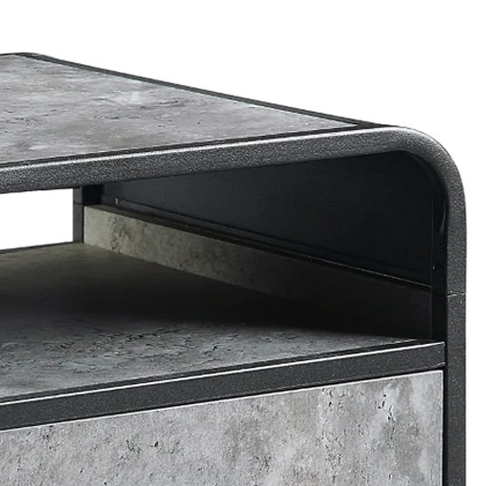 Ish 22 Inch Modern Wood End Table 1 Drawer Metal Handles Gray Black BM276255