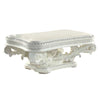 Kin 55 Inch Coffee Table, Raised Scrolled Pedestal, Ornate Motif, White By Casagear Home