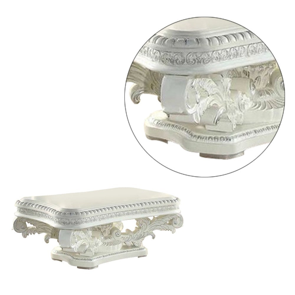 Kin 55 Inch Coffee Table Raised Scrolled Pedestal Ornate Motif White By Casagear Home BM276274