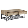 Ley 47 Inch Coffee Table 2 Drawers Industrial Design Slatted Shelf Oak BM276287