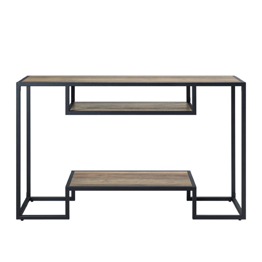 Lea 48 Inch Wood Sideboard Sofa Table Grain Details Metal Rustic Oak BM276308