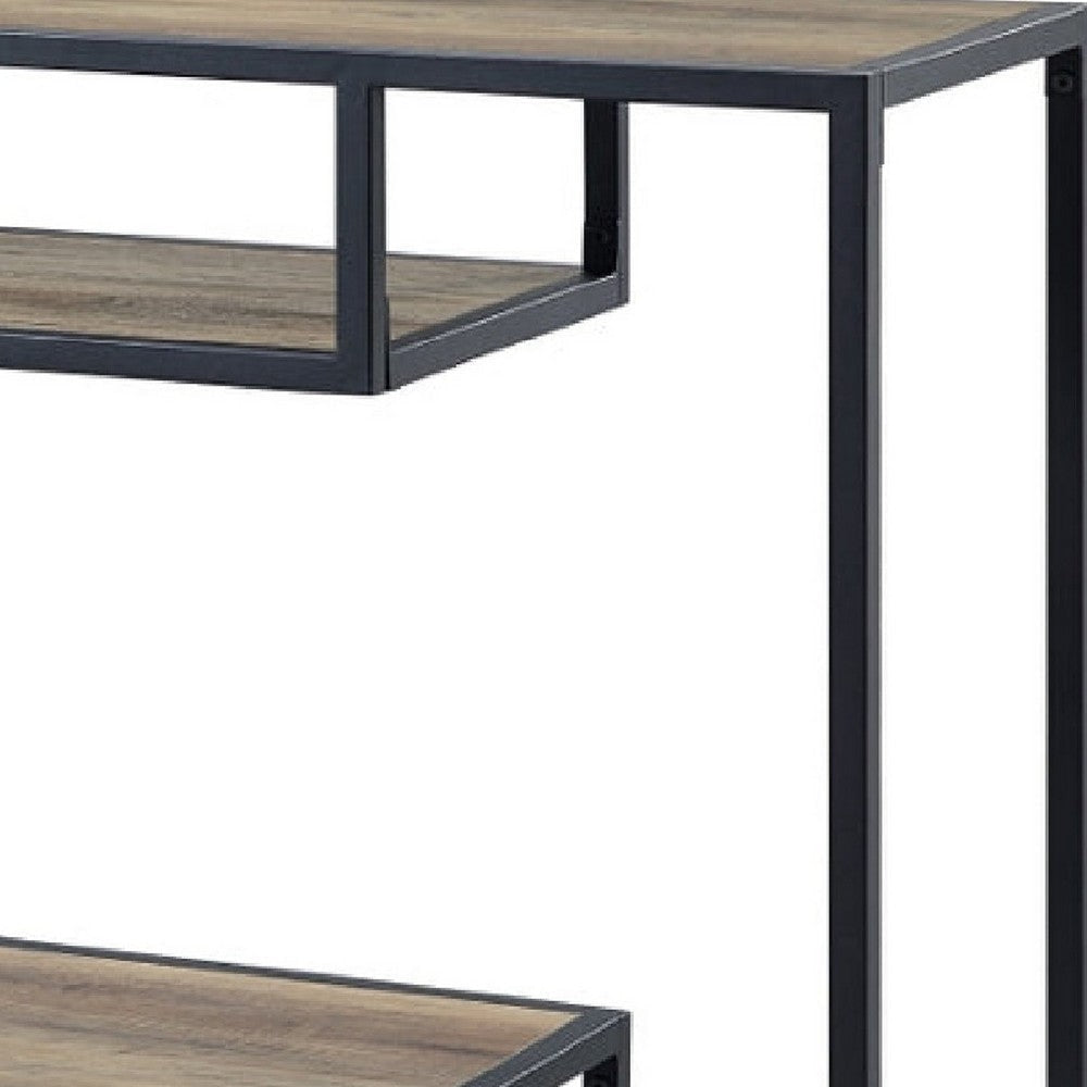 Lea 48 Inch Wood Sideboard Sofa Table Grain Details Metal Rustic Oak BM276308