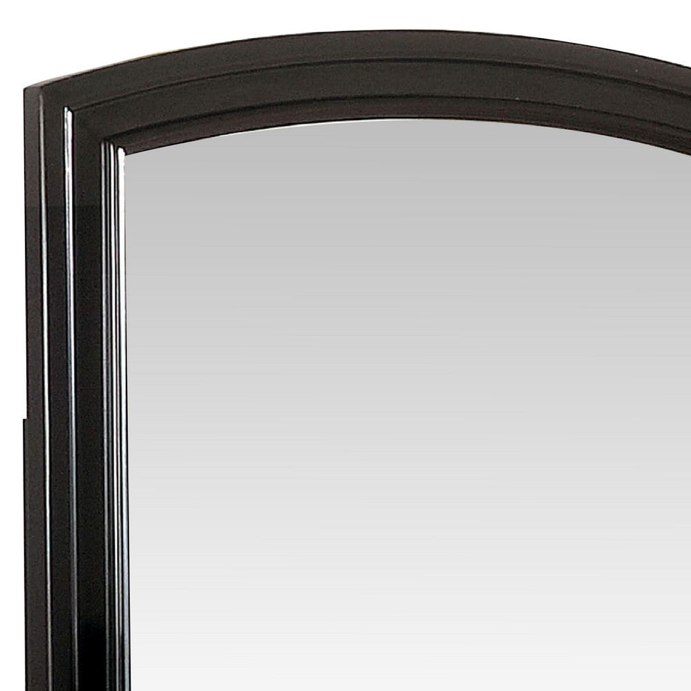 Glan 42 Inch Wall Mirror Molded Trim Wood Frame Curved Top Black BM276348