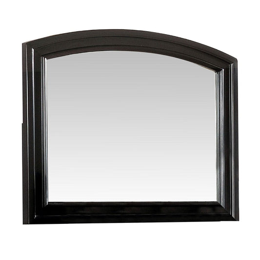 Glan 42 Inch Wall Mirror, Molded Trim, Wood Frame, Curved Top, Black