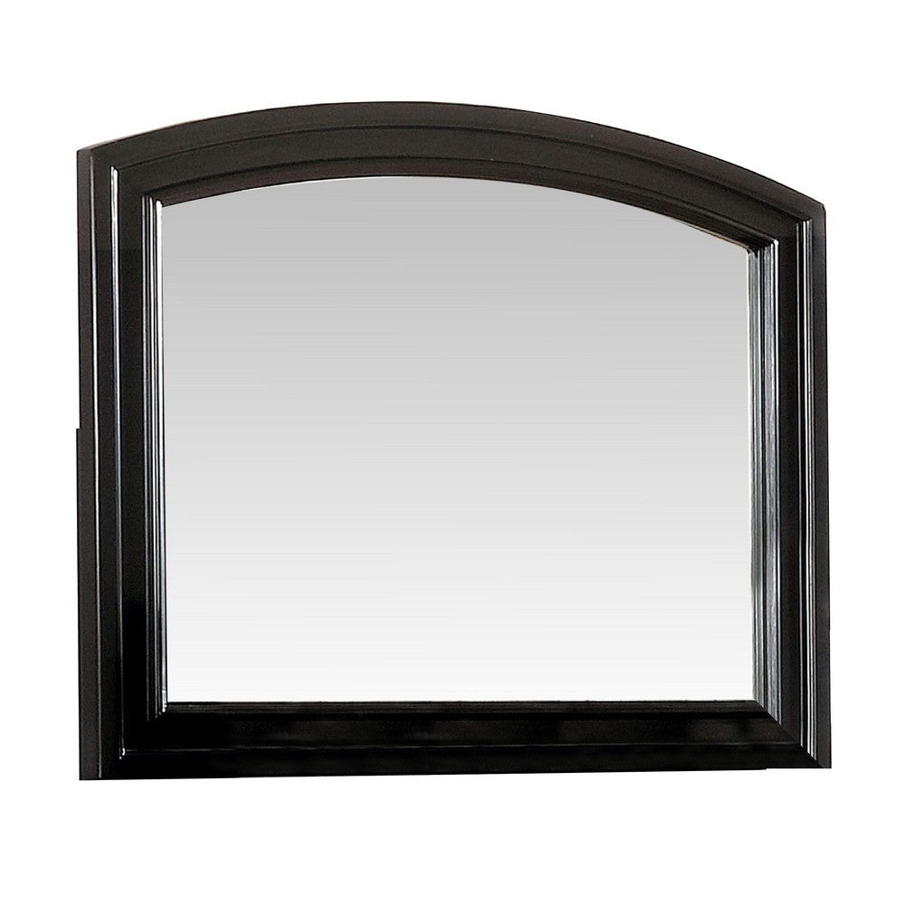 Glan 42 Inch Wall Mirror, Molded Trim, Wood Frame, Curved Top, Black