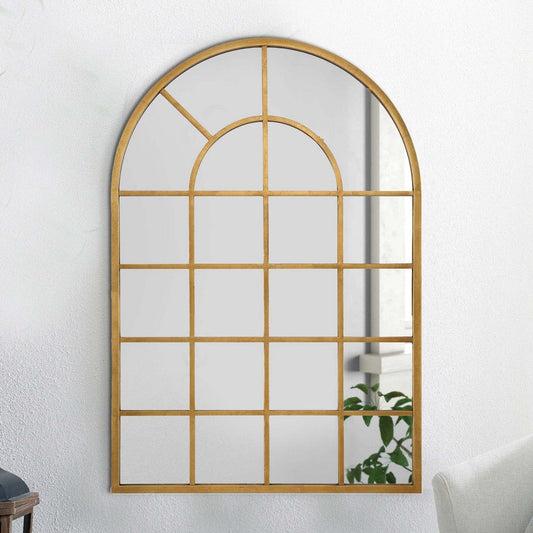 Wall Mirror | 44" | Arched Windowpane | Antique Gold