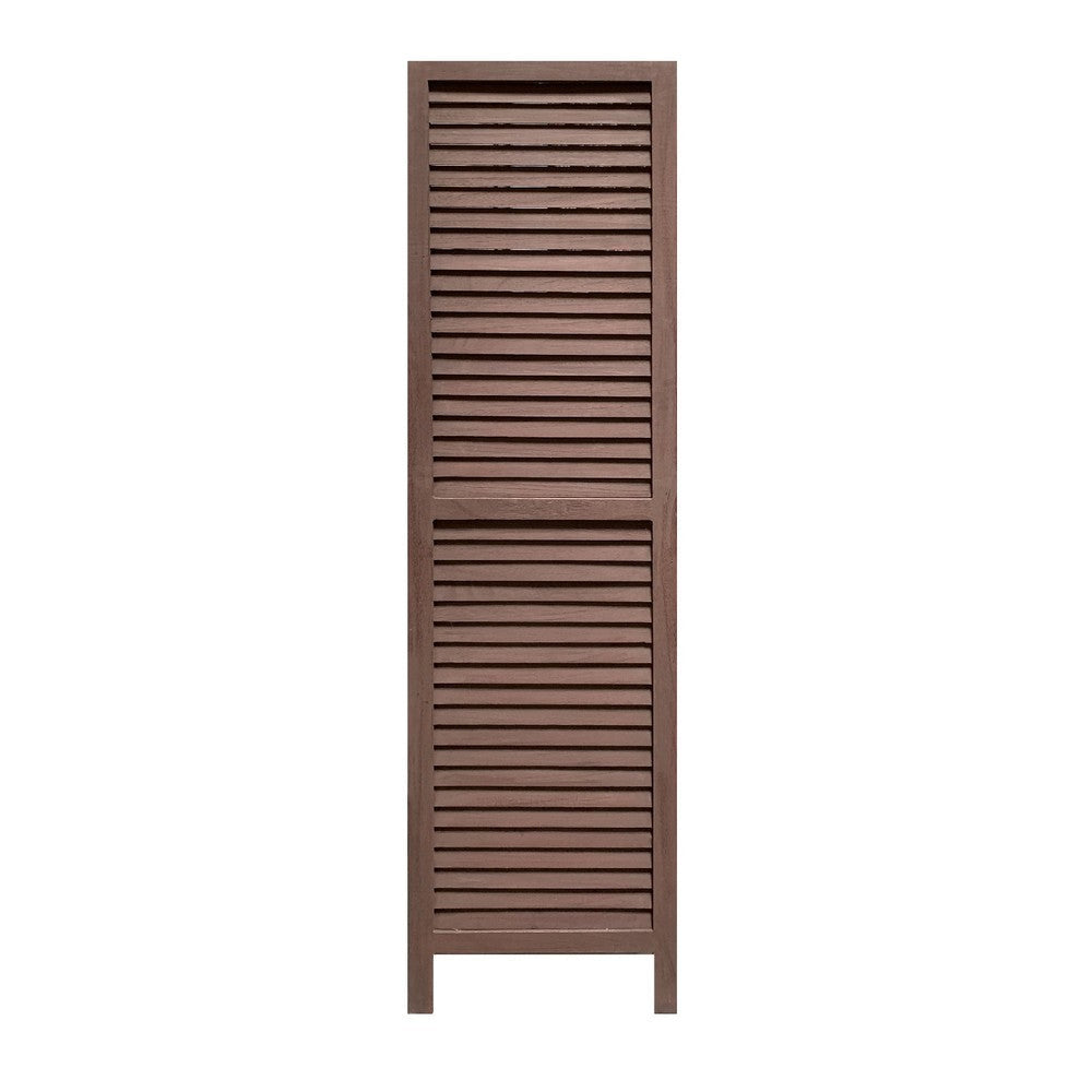 67 Inch 3 Panel Shutter Screen Room Divider Fitted Slats Washed Brown BM276714