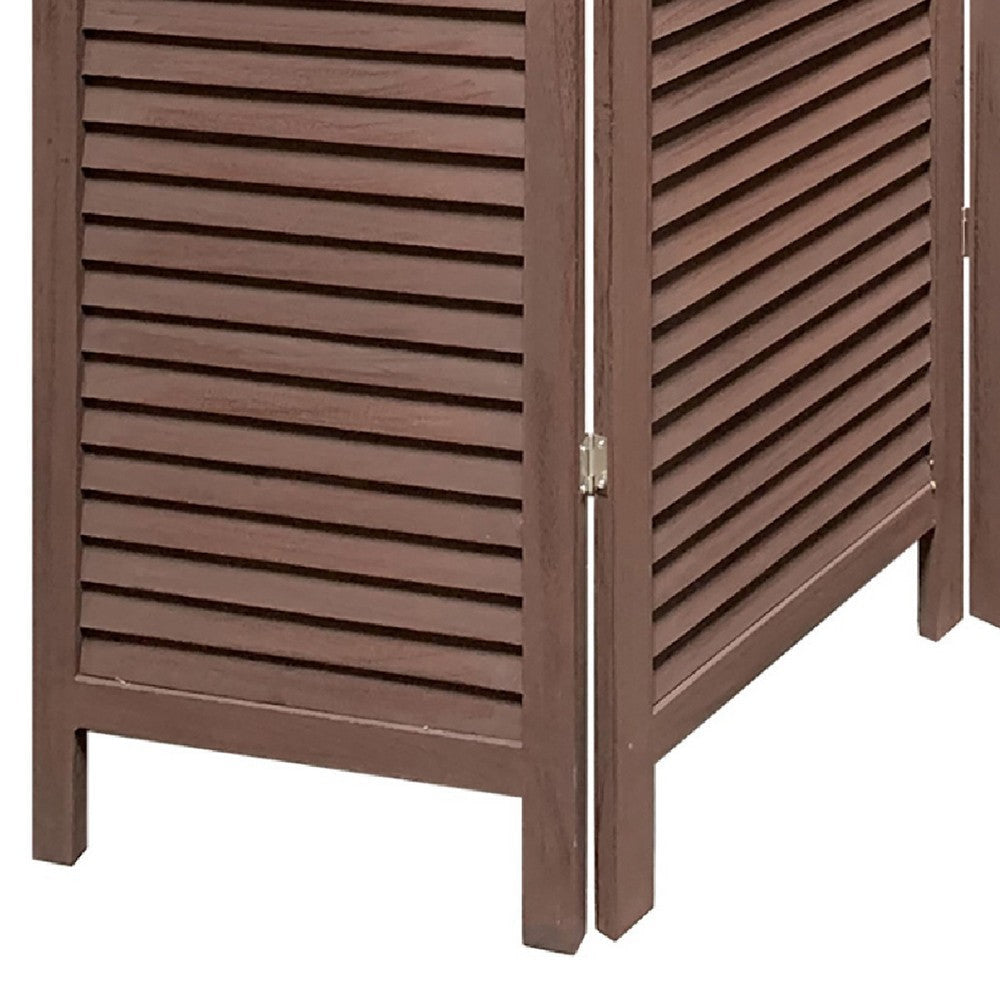 67 Inch 3 Panel Shutter Screen Room Divider Fitted Slats Washed Brown BM276714