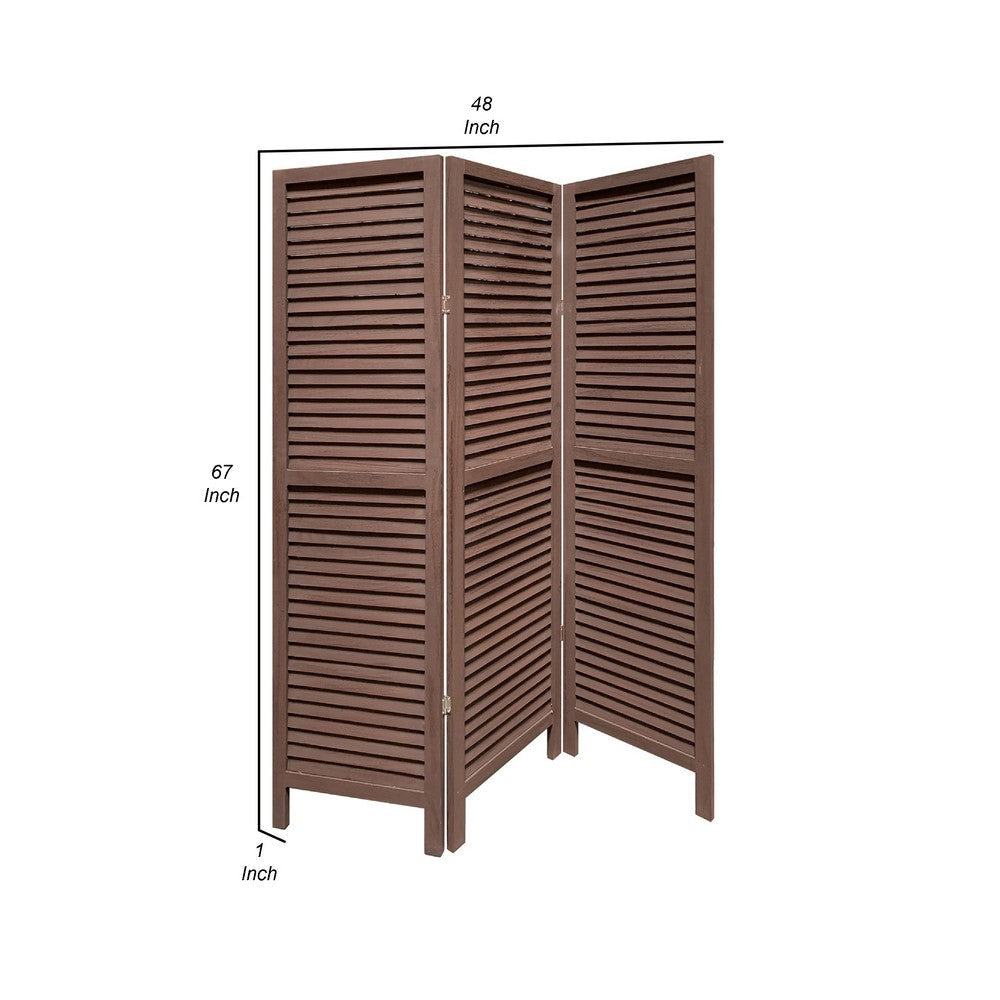 67 Inch 3 Panel Shutter Screen Room Divider Fitted Slats Washed Brown BM276714