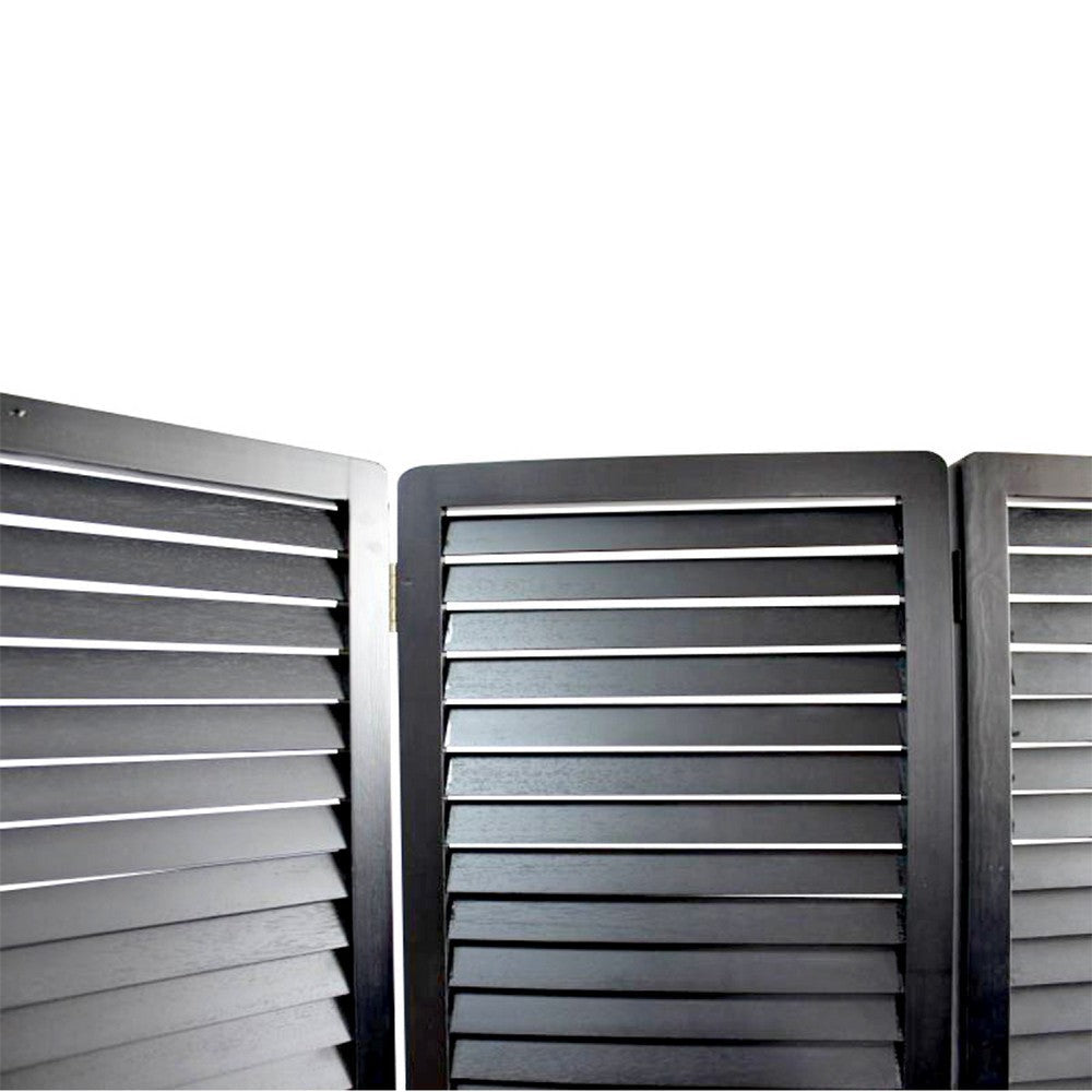 67 Inch 3 Panel Shutter Screen Room Divider Fitted Slats Black BM276715