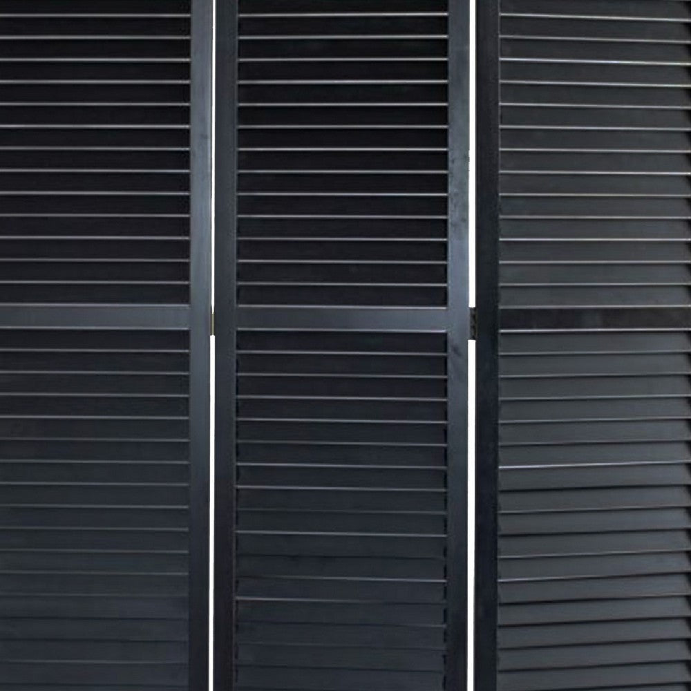 67 Inch 3 Panel Shutter Screen Room Divider Fitted Slats Black BM276715