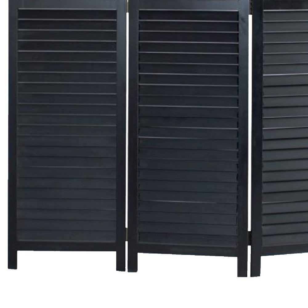 67 Inch 3 Panel Shutter Screen Room Divider Fitted Slats Black BM276715