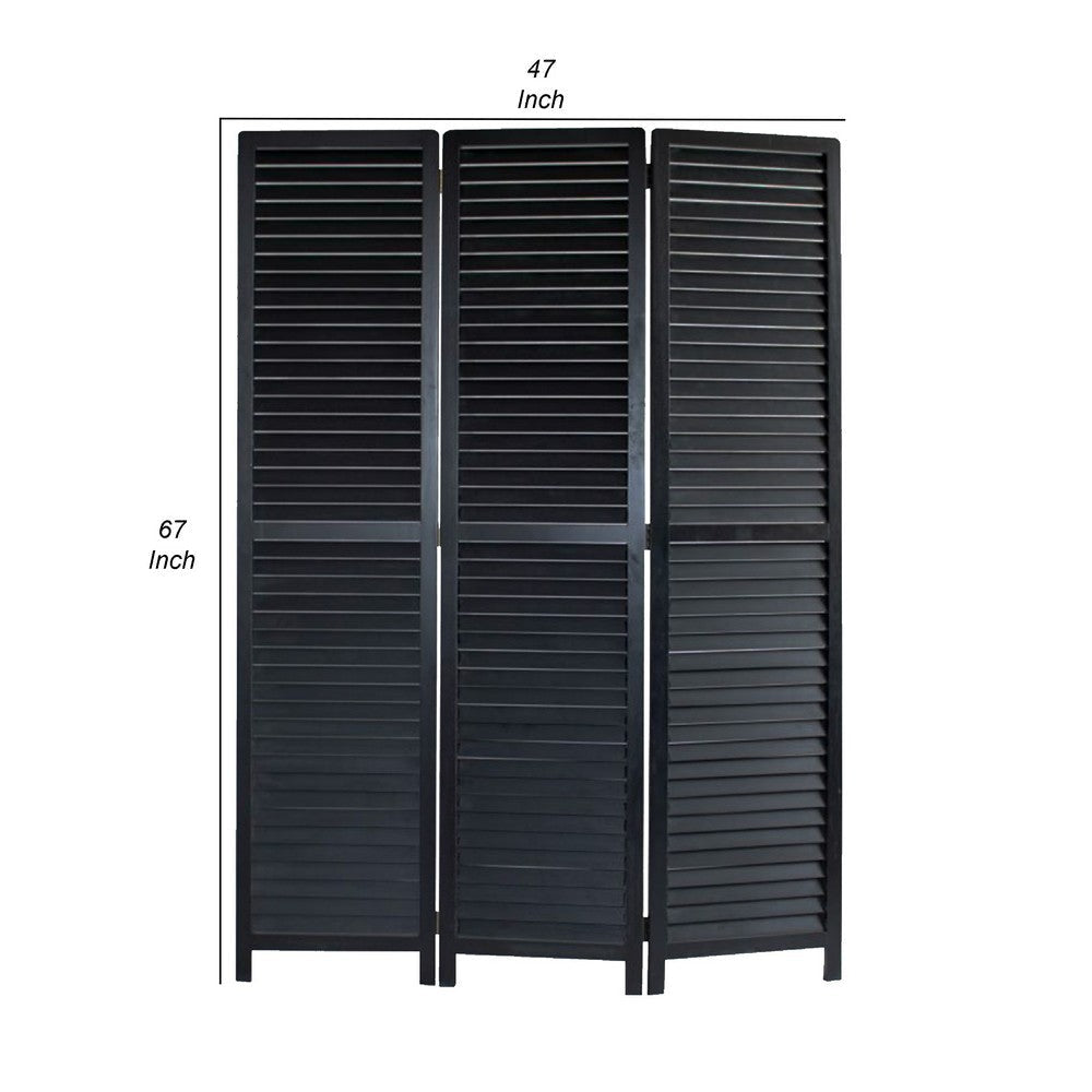 67 Inch 3 Panel Shutter Screen Room Divider Fitted Slats Black BM276715