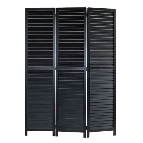 67 Inch 3 Panel Shutter Screen Room Divider, Fitted Slats, Black