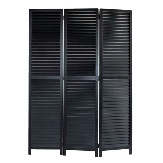 67 Inch 3 Panel Shutter Screen Room Divider, Fitted Slats, Black