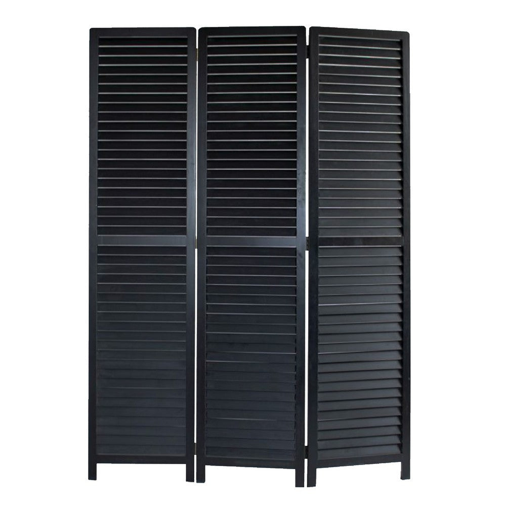 67 Inch 3 Panel Shutter Screen Room Divider, Fitted Slats, Black