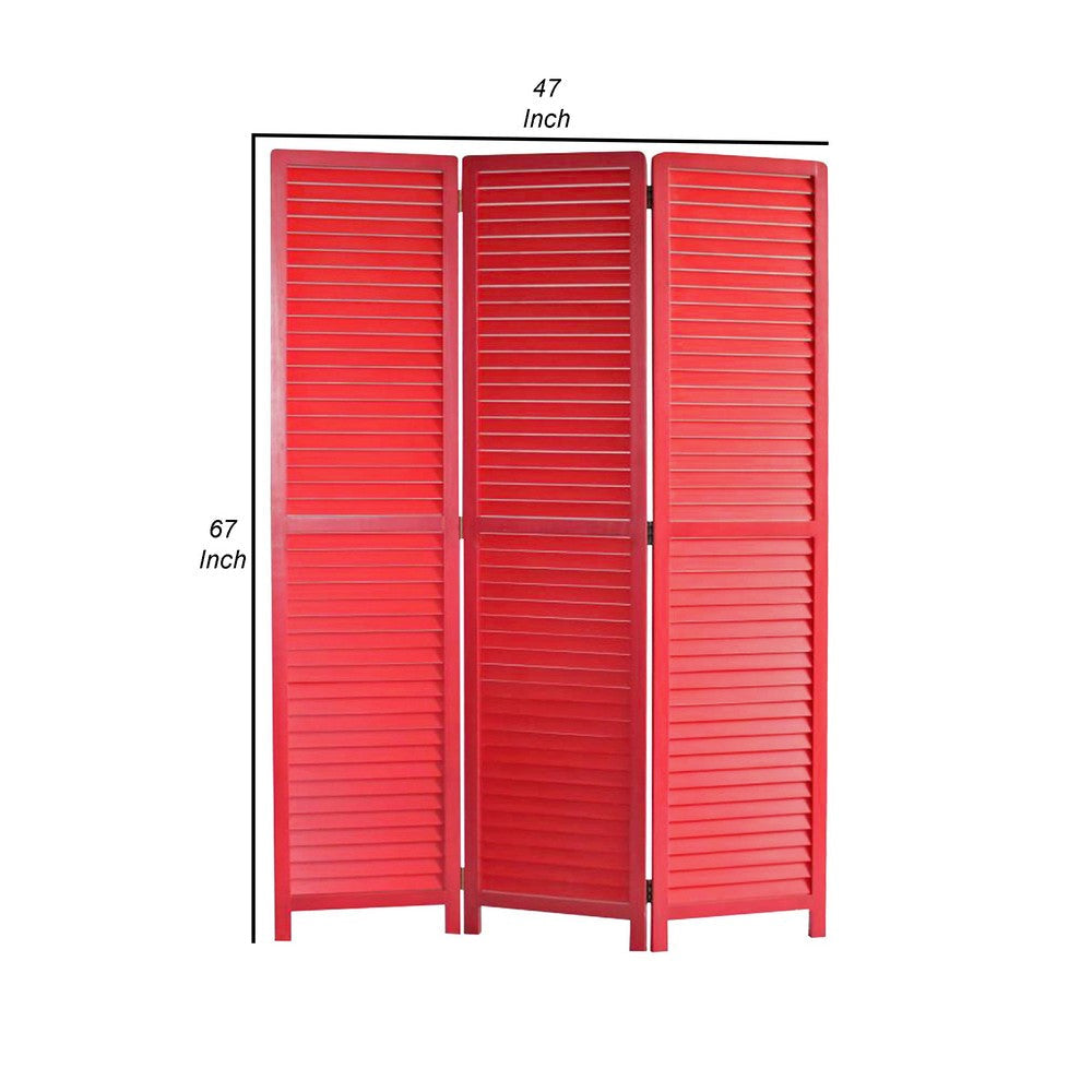 67 Inch 3 Panel Shutter Screen Room Divider Fitted Slats Red BM276716