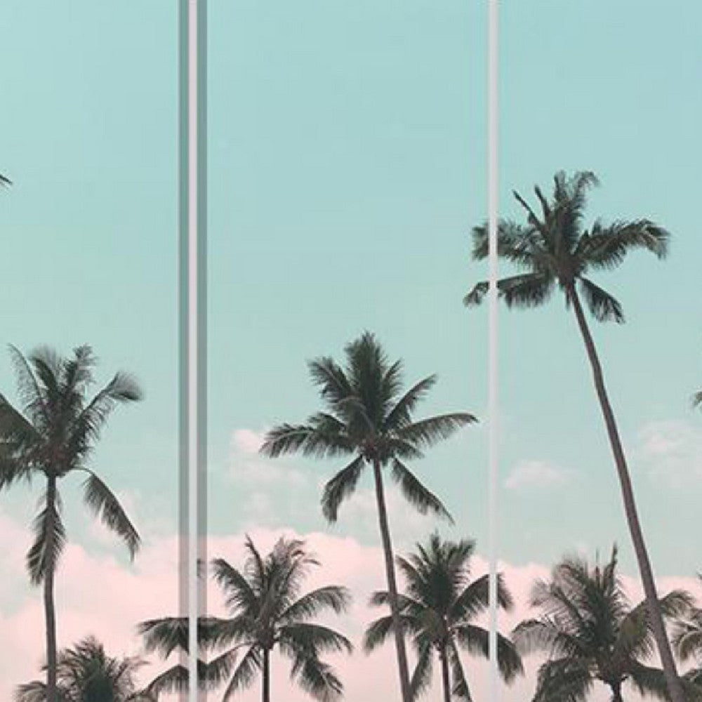 72 Inch 3 Panel Canvas Foldable Room Divider Blue Sky Palm Trees Black BM276720