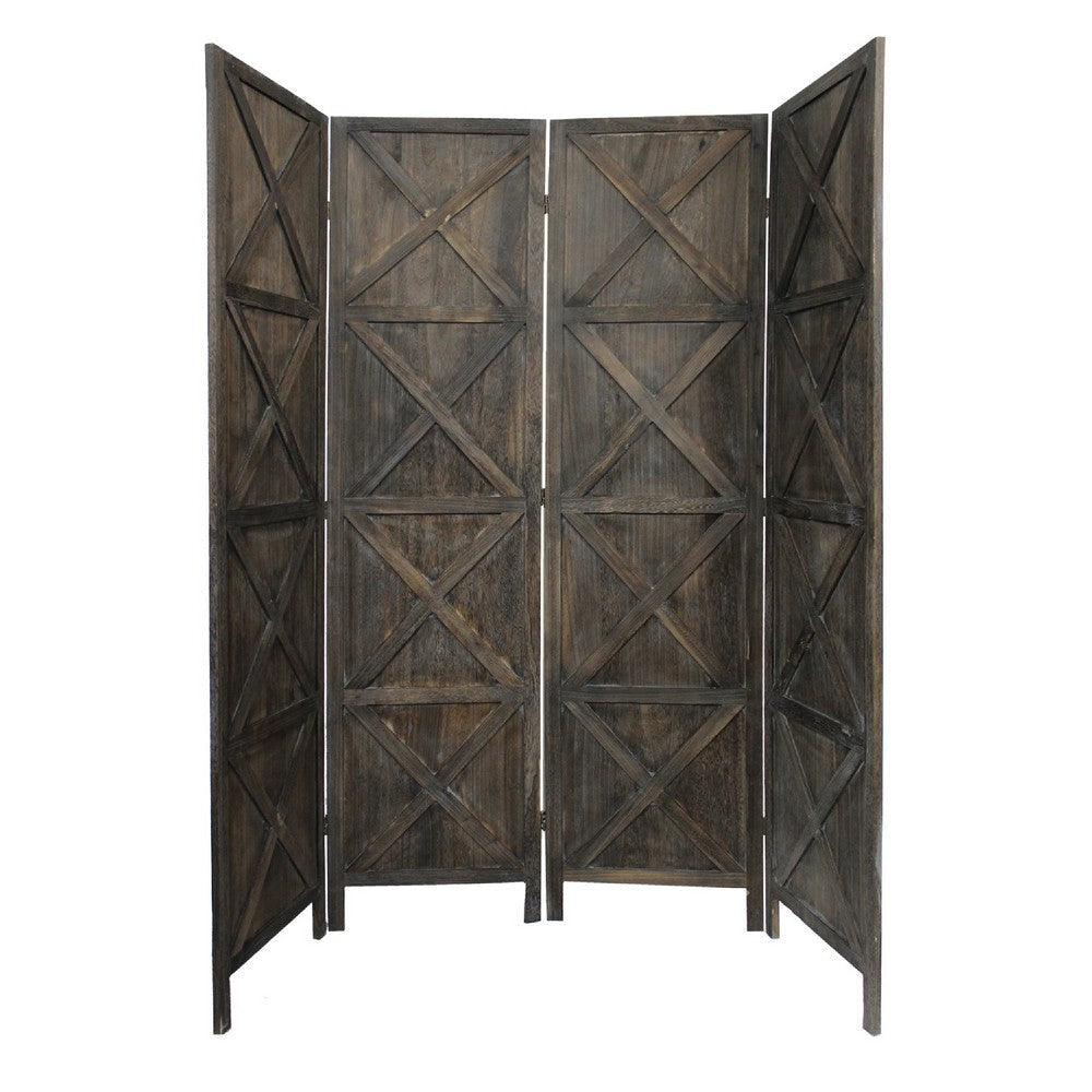 79 Inch Wood 4 Panel Screen Room Divider Crossed Accents Brown BM276723