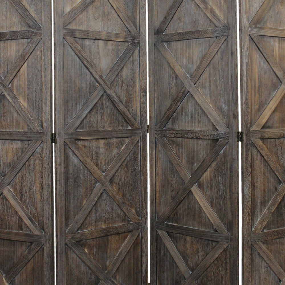 79 Inch Wood 4 Panel Screen Room Divider Crossed Accents Brown BM276723