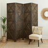 79 Inch Wood 4 Panel Screen Room Divider, Crossed Accents, Brown