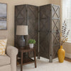 79 Inch Wood 4 Panel Screen Room Divider, Crossed Accents, Brown
