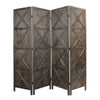 79 Inch Wood 4 Panel Screen Room Divider, Crossed Accents, Brown