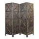 79 Inch Wood 4 Panel Screen Room Divider, Crossed Accents, Brown