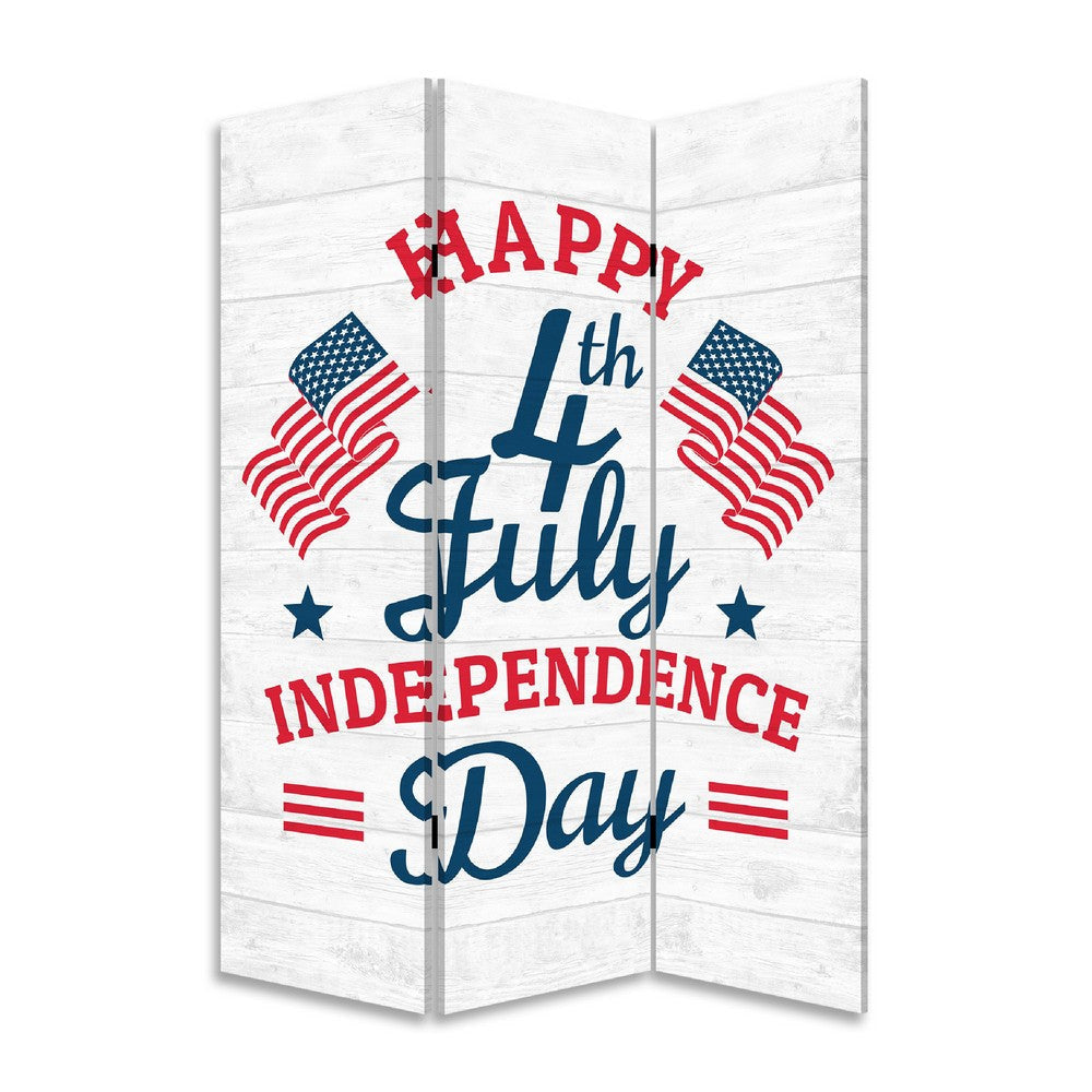 72 Inch 3 Panel Canvas Room Divider Independence Day Flag Blue Red BM276726