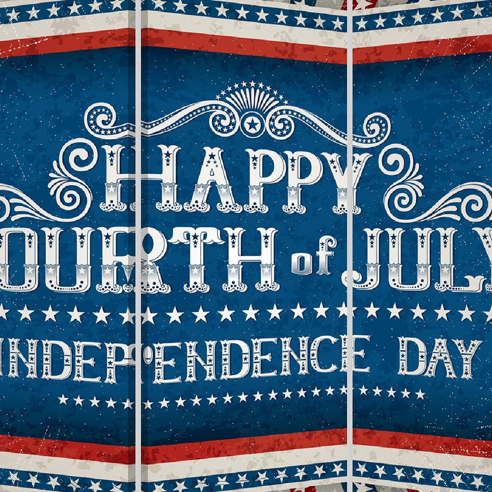 72 Inch 3 Panel Canvas Room Divider Independence Day Flag Blue Red BM276726