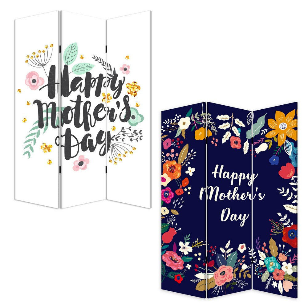 72 Inch 3 Panel Canvas Room Divider Black Painted Mothers Day White BM276727