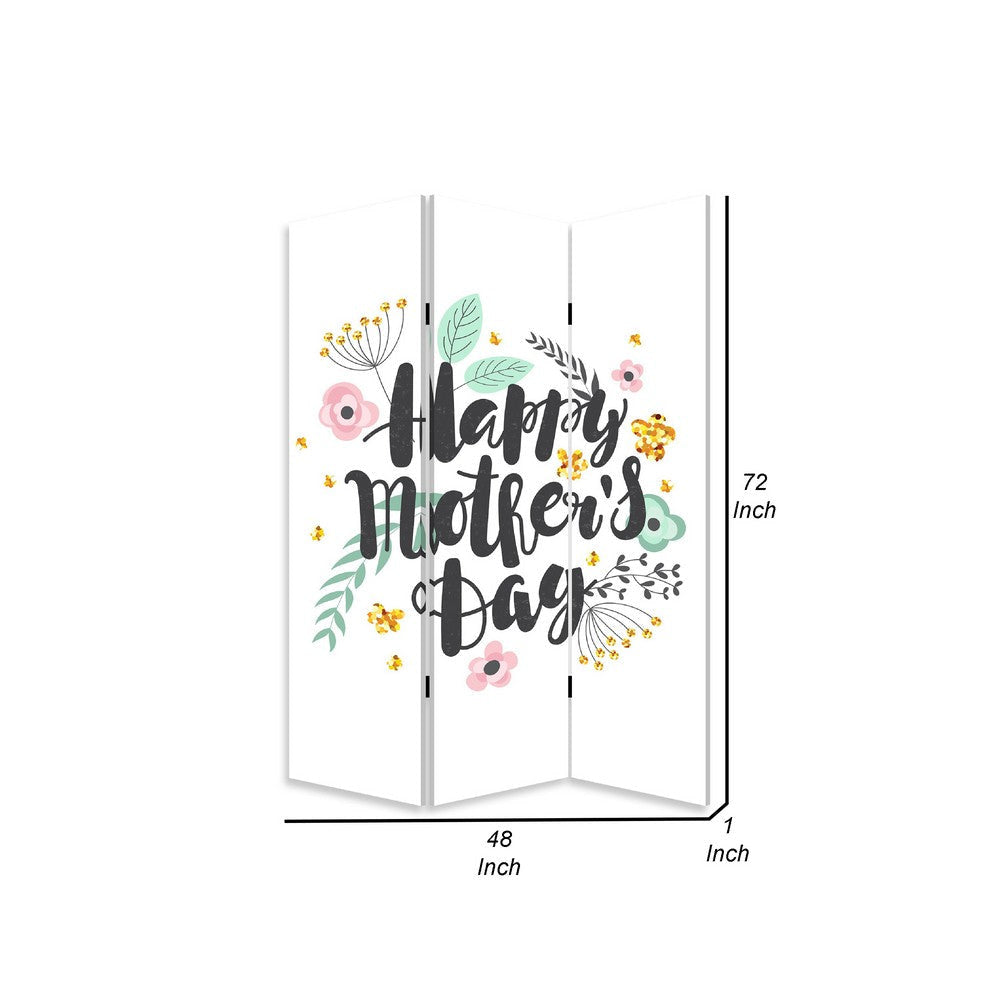 72 Inch 3 Panel Canvas Room Divider Black Painted Mothers Day White BM276727