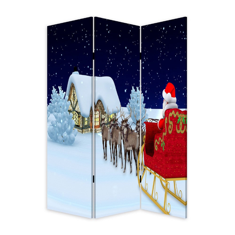 72 Inch 3 Panel Canvas Screen Room Divider Painted Christmas Tree Green BM276728