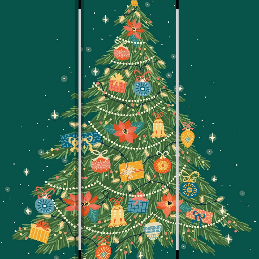 72 Inch 3 Panel Canvas Screen Room Divider Painted Christmas Tree Green BM276728