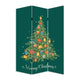 72 Inch 3 Panel Canvas Screen Room Divider, Painted Christmas Tree, Green