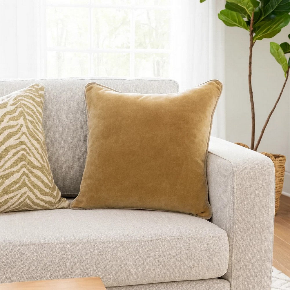 Hillary Throw Pillow | 18" Square | Velvet | Welt Cord | Yellow