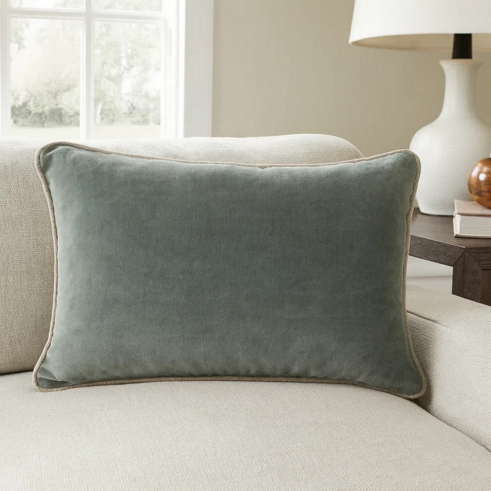 Hillary Lumbar Pillow | 20" | Velvet Welt | Sage Green