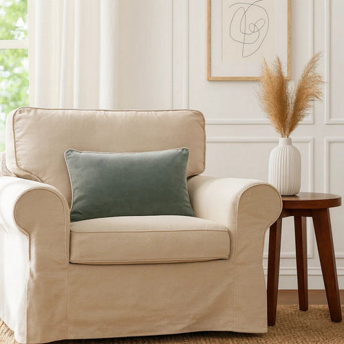 Hillary Lumbar Pillow | 20" | Velvet Welt | Sage Green