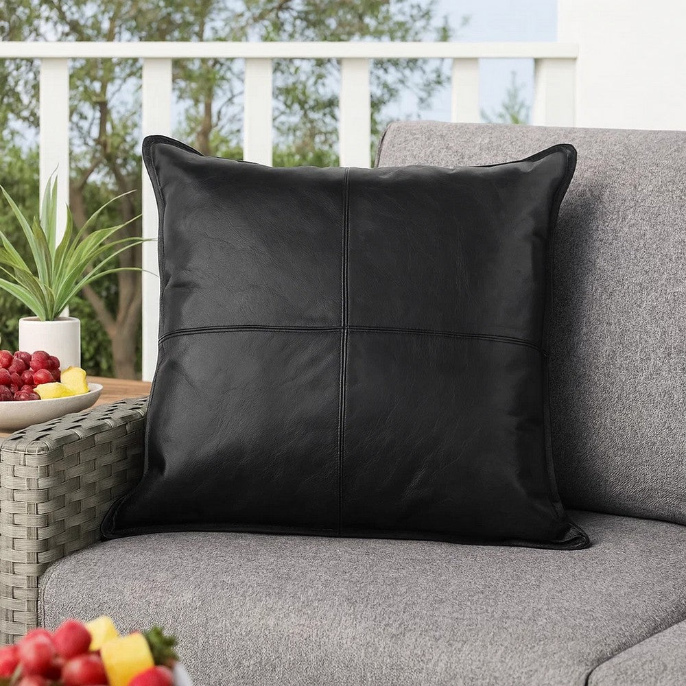 Norm Throw Pillow | 22" Square | Stitched Leather | Black