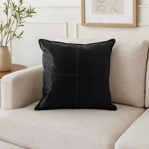 Norm Throw Pillow | 22" Square | Stitched Leather | Black