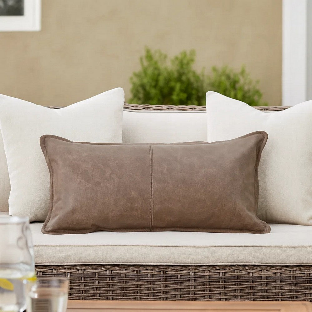 Norm Lumbar Pillow | 26" | Stitched Leather | Taupe Brown