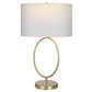 27 Inch Metal Table Lamp Oval Center Ring Gold White By Casagear Home BM277022