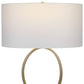 27 Inch Metal Table Lamp Oval Center Ring Gold White By Casagear Home BM277022