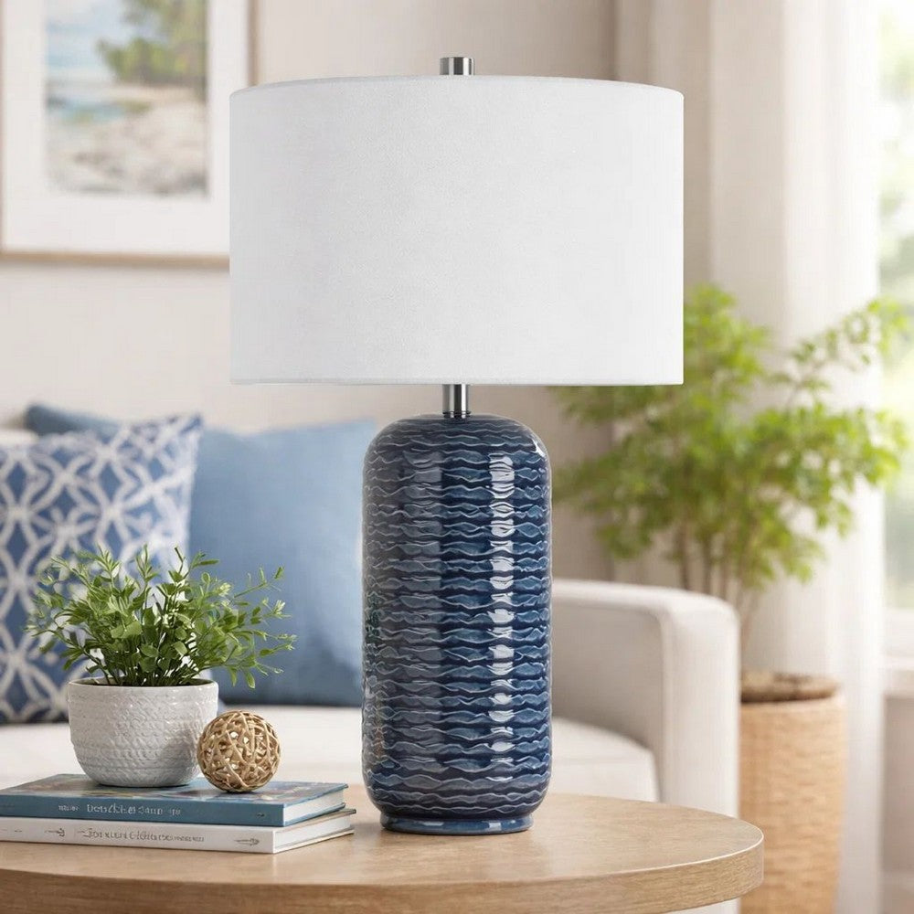 Table Lamp | 27" | Ceramic | Wavy Texture | Blue, Silver, White