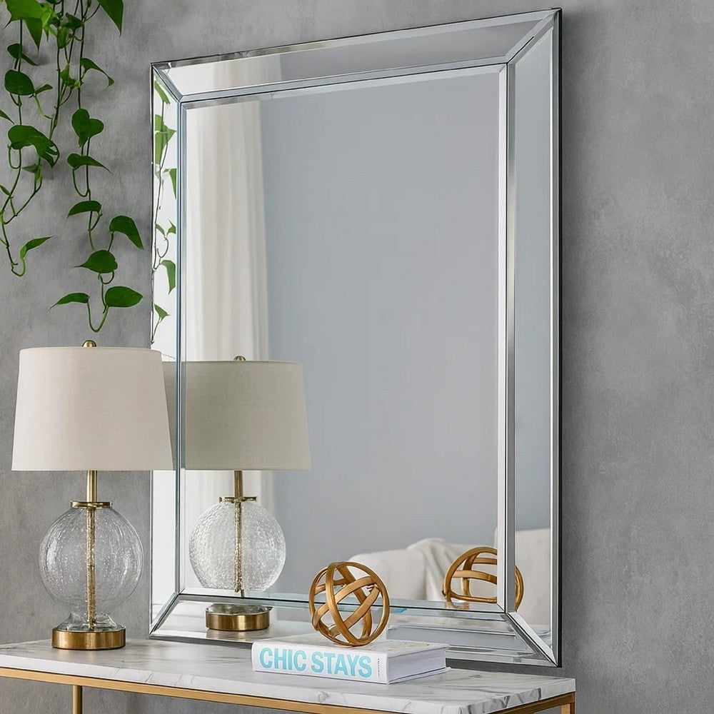 Wall Mirror | 39" | Beveled Panels | Mirrored Frame | Silver