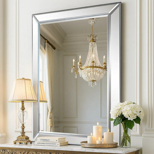 Wall Mirror | 39" | Beveled Panels | Mirrored Frame | Silver