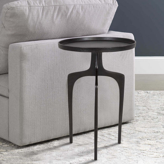 Accent Table | 22" Round | Metal | 3 Curved Legs | Antique Brown