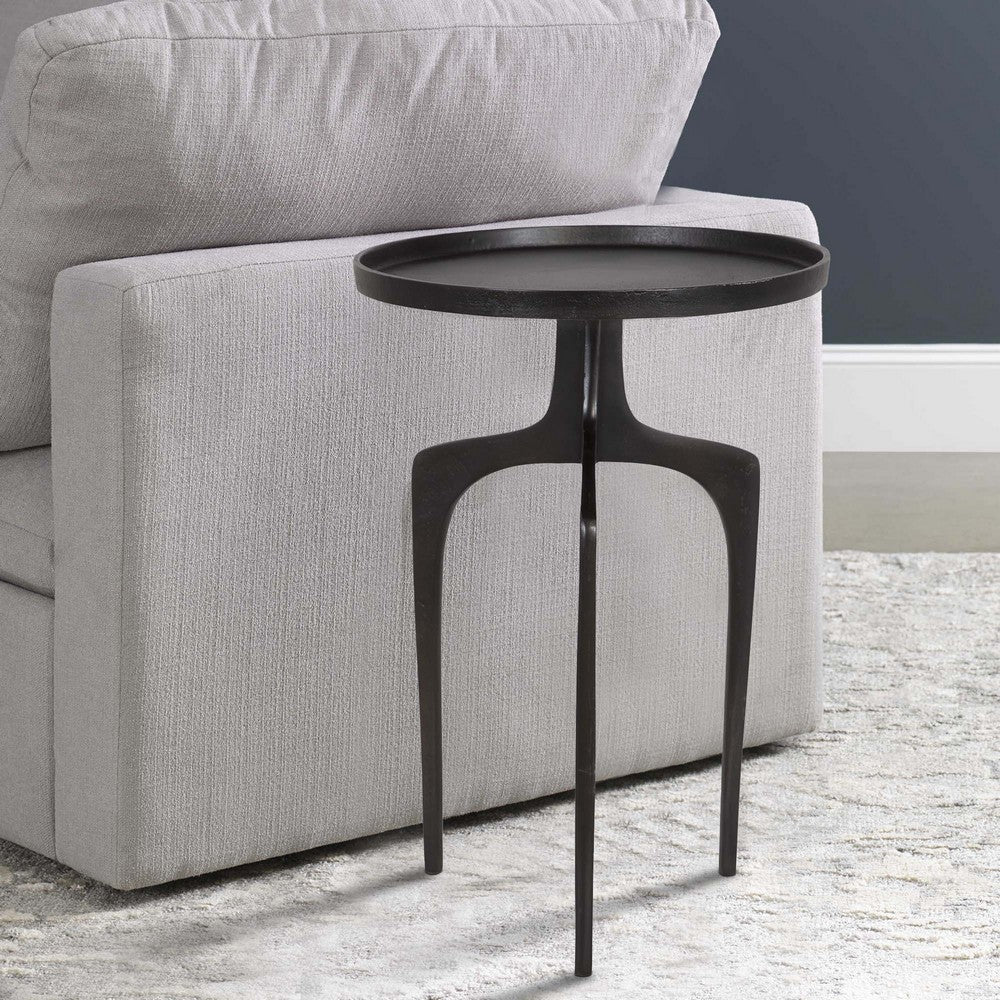 Accent Table | 22" Round | Metal | 3 Curved Legs | Antique Brown